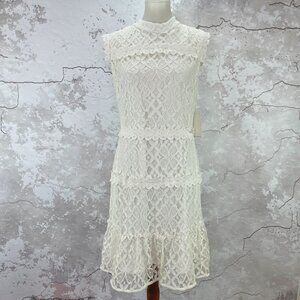 Julia Jordan Lace Cap Sleeve Mock Neck Fit Flare Dress 10 NWT